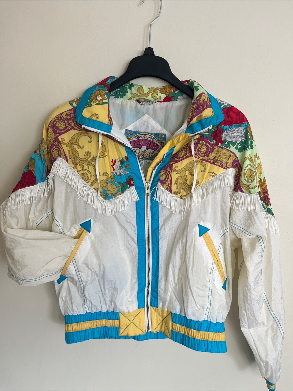 East West White Multicolor Fringe Zip Windbreaker Jacket